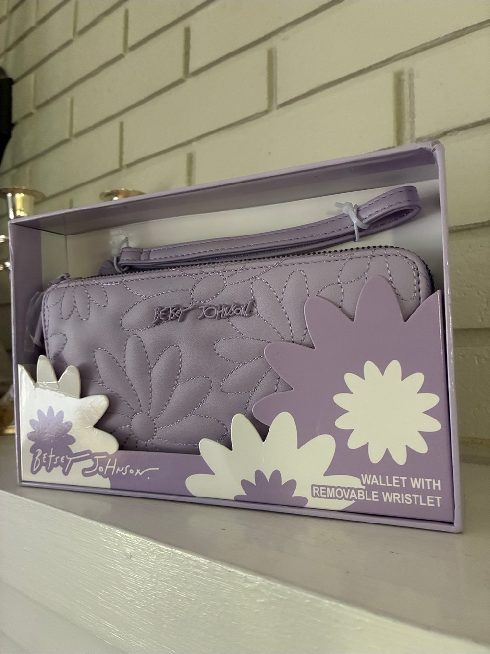 Betsey Johnson Lilac Floral Quilted Wristlet Clutch